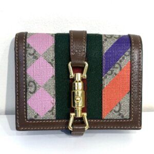 GUCCI GG Supreme Jackie 1961 Web Stripe Mini Trifold Wallet Beige